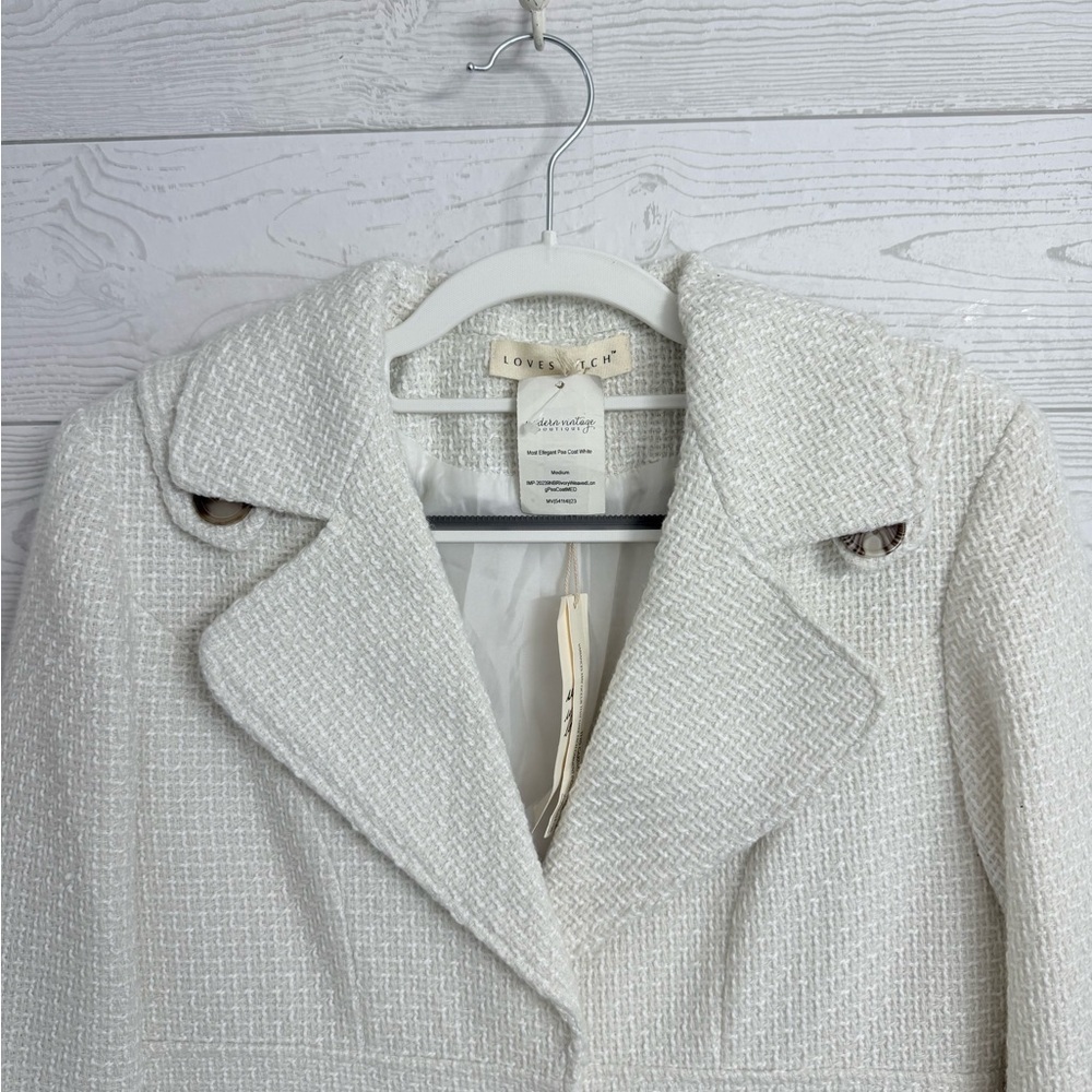 Love style Abrigo Women’s Cream Tweed One of a Kind Midi Pea Coat. Size M - Picture 3 of 11